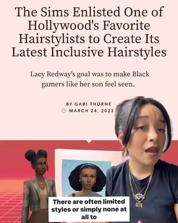 Lacy Redwayのインスタグラム：「New Career Unlocked! She’s a video game consultant!🥹  So much to say about this project I don’t even know where to start. Like in most other industries, representation is still lacking. This is why I'm honored @thesims acknowledged my expertise through my lived and professional experience. We teamed up to bring more authentic black hairstyles to their gamers. We created 5 new hairstyles for the Growing Together pack you can see here on the Michaelson's ( not the baby); players will be able to design their Sims in the Create A Sim character creation tool with these new hairstyles.  In true Virgo nature, I was very specific with the feedback to the developers. I wanted to ensure every swirl around the hairline is laying accurately, braids and parting are true, and coils emulate textured hair. It’s been exciting learning how the technology works and what’s possible. As you imagine, there are still restrictions which means there is still more work to be done, but I’m very proud of the work. I’m excited to venture further into the gaming and Ai world and for my work to reach the tens of millions of people who play The Sims 4.  I cannot wait to see the new Sims they design with these hairstyles! Next on my agenda is to bring more authentic hairstyling to all hair types, similar to what I do in my beauty work. I hope you guys enjoy it! Happy Gaming! #growingtogether #thesims4」