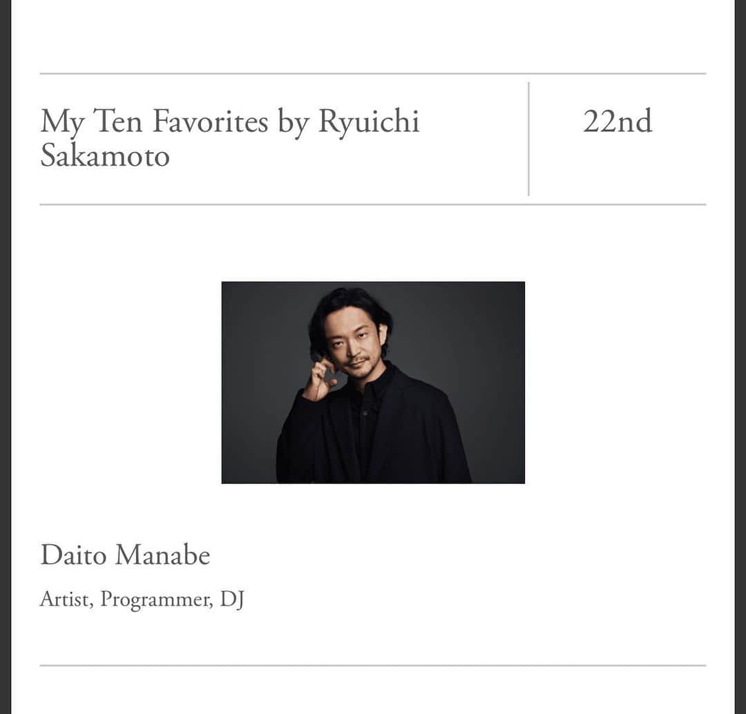 真鍋大度さんのインスタグラム写真 - (真鍋大度Instagram)「My Ten Favorites by Ryuichi Sakamoto  https://commmons.com/10favorites/index.html  #10favoritesryuichisakamoto」4月3日 10時49分 - daitomanabe
