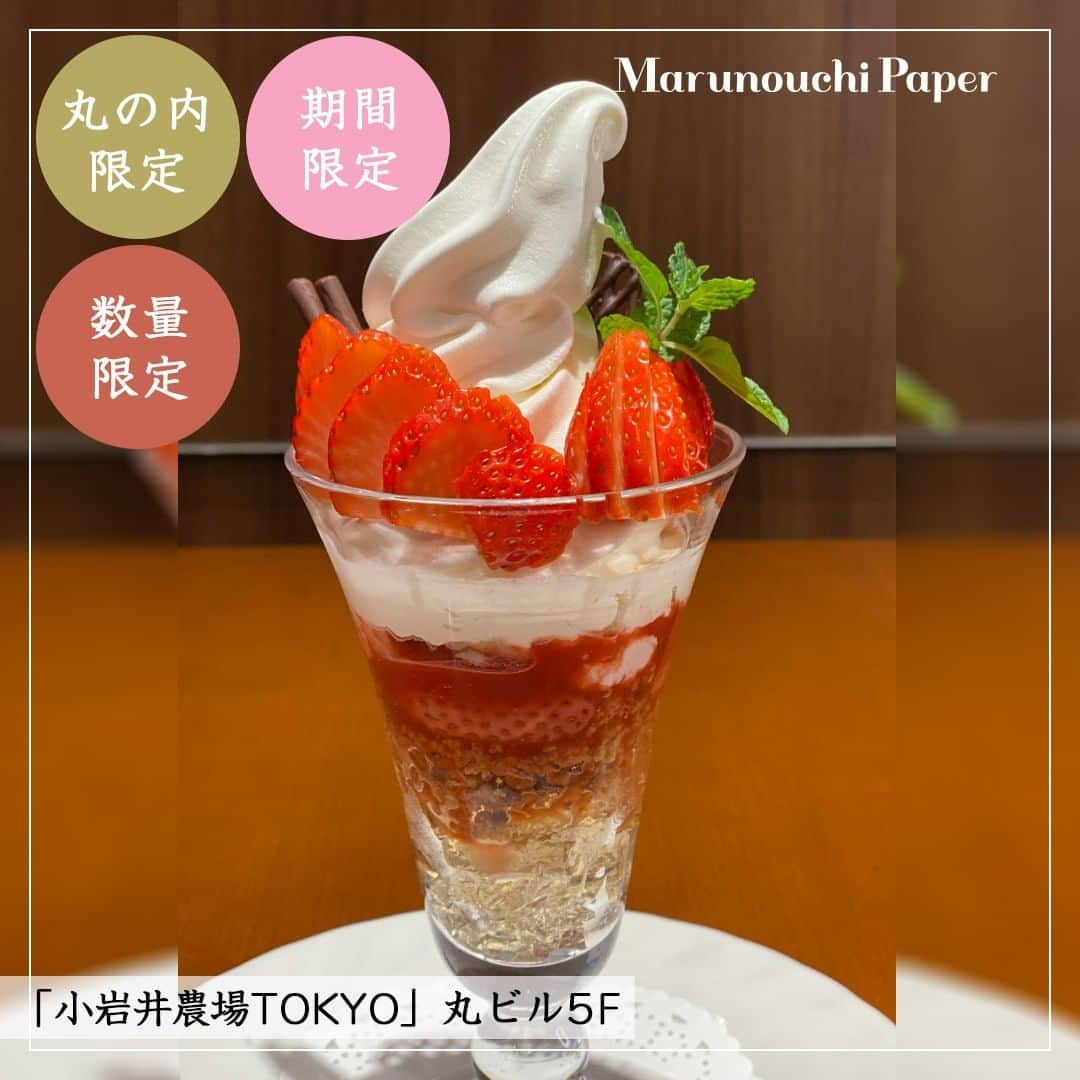 Marunouchi Paperさんのインスタグラム写真 - (Marunouchi PaperInstagram)「【MARUNOUCHI 春のSweets2023】 苺や桜を使用した春のスイーツを中心に、丸の内エリアで楽しめるスイーツをMarunouchi.comで紹介中♪  洋スイーツ、和菓子、アフタヌーンティー、お食事と共に楽しめる4つのカテゴリ別に、おすすめのスイーツをご紹介しています。 テイクアウトや手土産はもちろん、イートインで楽しめるメニューも♪  華やかな見た目と美味しさに心躍るスイーツを、ぜひお楽しみください。  ------------------------------------------------ 詳細は⇒ @marunouchi_paper プロフィールURLの丸の内ドットコムよりご覧ください。 ------------------------------------------------ 画像2枚目から ①アフタヌーンティー・ティールーム 丸の内新丸ビル［ティールーム］新丸ビル 4F TEL：03-5223-8050 ＜トラネコボンボン監修＞お花見アフタヌーンティーセット お茶付 税込1,980円 【イートイン】【販売期間：～4月12日（水）まで】【各日数量限定】 ※限定数は日によって異なります ※各日14：00～のご提供です  ②ピエール・エルメ［カフェ・スイーツ・グロッサリー］二重橋スクエア 1F TEL：03-3215-6622 マカロン3個詰合わせ 桜 税込1,782円 【テイクアウト】【販売期間：～4月6日（木）まで】【限定2,000個】【配送可】  ③菓匠 寛永堂 丸の内オアゾ店［和菓子］丸の内オアゾB1F TEL：03-6212-3933 高瀬の櫻 6個入 税込1,500円 【テイクアウト】【販売期間：～4月10日（月）まで】【配送可】  ④THE CITY BAKERY 丸の内オアゾ［ベーカリー＆カフェ］丸の内オアゾB1F TEL：03-6812-2124 さくらマフィン “SAKURA” Muffin イートイン 税込352円／テイクアウト 税込345円 【イートイン】【テイクアウト】【販売期間：～4月15日（土）まで】  ⑤小岩井農場TOKYO［まきば料理（洋食）］丸ビル 5F TEL：03-5224-3070 いちごパフェ 税込1,880円 【丸の内限定】【イートイン】【販売期間：～4月16日（日）まで】【各日限定10食】  ※店舗情報・内容は予告なく変更となる場合がございます。予めご了承ください。 ※商品・メニューの詳細は店舗にご確認ください。 ※売り切れの際はご容赦ください。 ※写真はイメージです。  #marunouchi_paper #marunouchi #tokyo #マルノウチペーパー #丸の内 #東京駅 #丸の内スイーツ #春スイーツ #春のスイーツ #苺スイーツ #いちごスイーツ #桜スイーツ #春の味覚 #季節のスイーツ #期間限定スイーツ #アフタヌーンティーティールーム #ピエールエルメ #寛永堂 #thecitybakery #小岩井農場tokyo #アフタヌーンティーセット #いちごパフェ #さくらマフィン #マカロン #桜の和菓子」4月3日 12時00分 - marunouchi_paper