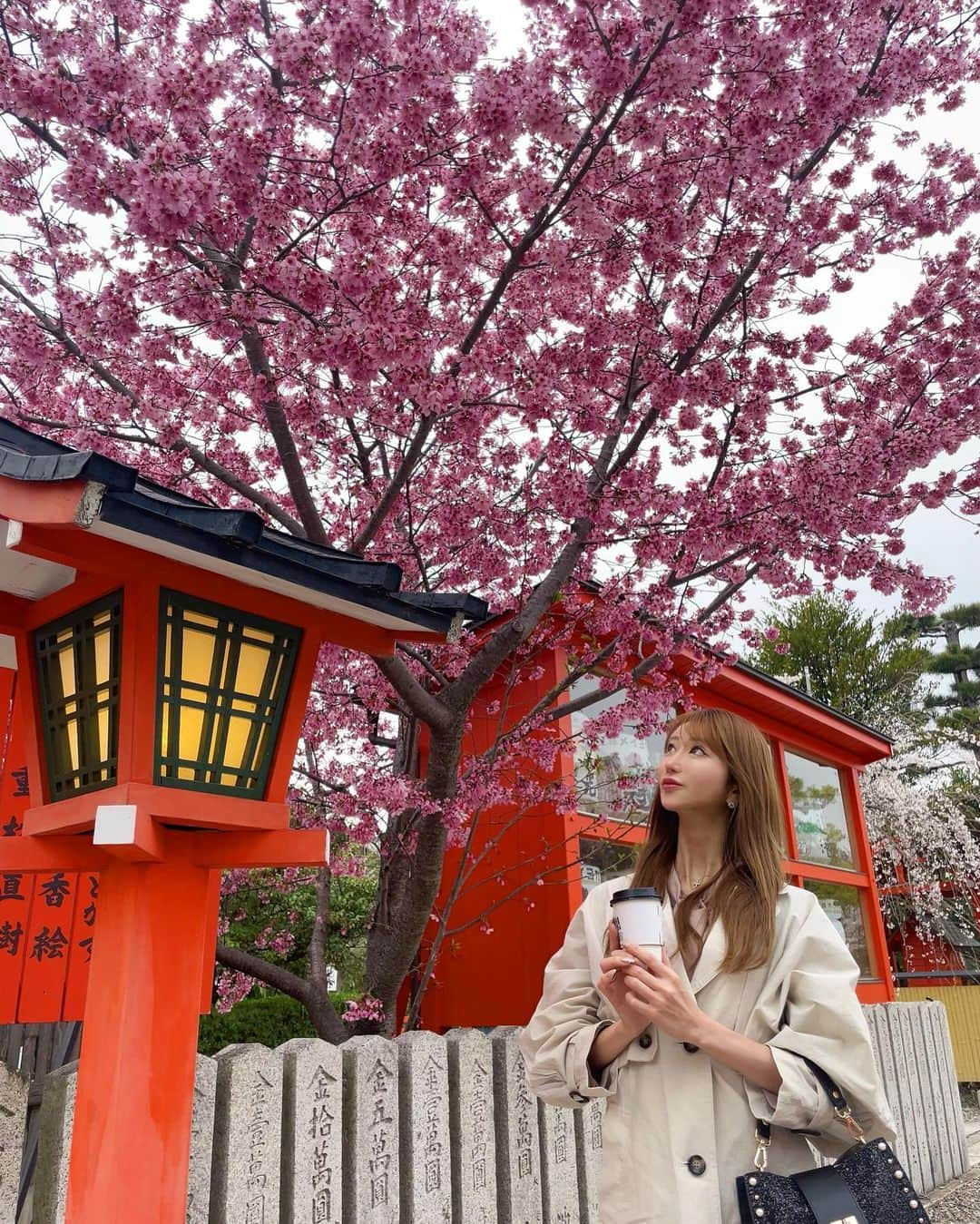 松山英礼奈のインスタグラム：「🌸🩷🩷🩷  #車折神社  #梅 #お花見 #神社巡り  #京都 #kyoto」