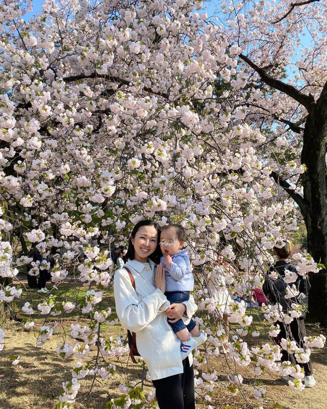 徳重杏奈のインスタグラム：「🌸 花粉に負けずきょうもお花見。 ⁡ 新宿御苑の八重桜は 今年も素晴らしかった！！！ ⁡ 二人組の女性に写真をお願いしたら 子どもの機嫌をとりながら 明るさもかえながら 何枚も撮ってくれました。 後でみてみたら、最後に動画まで🥲 ⁡ わたしも今度誰かに頼まれたら やってみよっと💝 ⁡ ⁡ ⁡ #新宿御苑 #新宿御苑桜 #八重桜 #一葉」