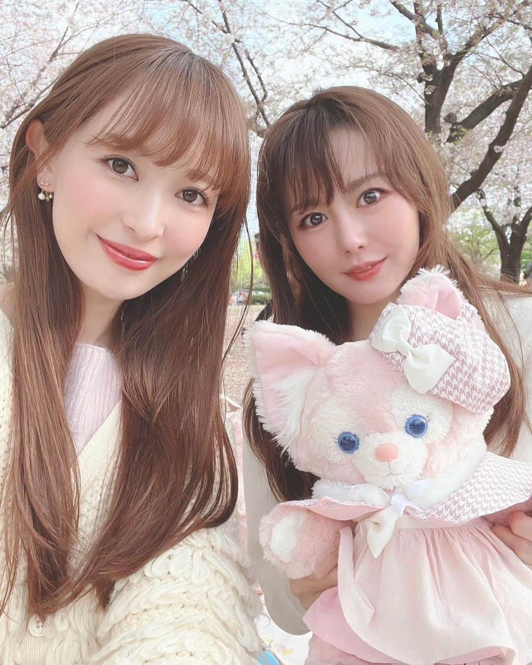 下薗なおこのインスタグラム：「今年は大好きなさおりさんと駆け込みのお花見ができたので大満足でした🌸 通勤途中にひとりで見る通りすがりのお花見とはまた一味違いますね🥰  飼い主様からいただいた可愛すぎるバームクーヘンも美味しかったです🌸🤍  ご馳走様でした😌✨  美味しいお紅茶淹れていただきありがとうございました🌸  お花見をした木場公園はドッグランも併設されているようでわんちゃん連れにもおすすめです🐶  広くて緑が多く子連れやわんちゃん連れの方が沢山いらっしゃっていて、とても素敵な公園でした☺️🌸🐶  #お花見　 #cherryblossom #花見　#桜　#cherryblossom  #木場公園　 #木場公園ドッグラン #清澄白河」