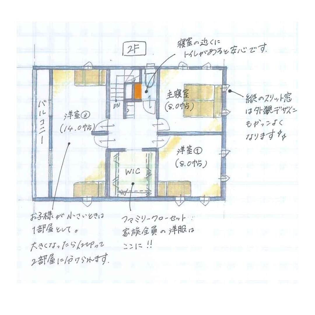 リバティホームさんのインスタグラム写真 - (リバティホームInstagram)「. ＊プラン紹介①＊ 建築面積 : 74.52㎡ (22.54坪) 延床面積 : 144.08㎡ (43.58坪) 2階建て、5LDK . 家事のしやすさを考えた回遊動線で、家中くるくる回れます。 将来のことを考慮して、可変性のあるプランをご提案しました。 . 「この配置いいな！」 「この希望は取り入れたい！」 等々、みなさまの家づくりのご参考になれば嬉しいです。 . モデルハウス公開中🏠✨ 一般的な住宅街に、2つのモデルハウス(3階建て・2階建て)が建っています。 どんな家にしようか、イメージを膨らませてみませんか？ . #リバティホーム #注文住宅 #マイホーム #夢のマイホーム #家づくり #狭小住宅 #収納アイデア #木造住宅 #土地探しからの注文住宅 #プラン #間取り図 #2階建て #5LDK #回遊動線」4月3日 18時56分 - libertyhome_official