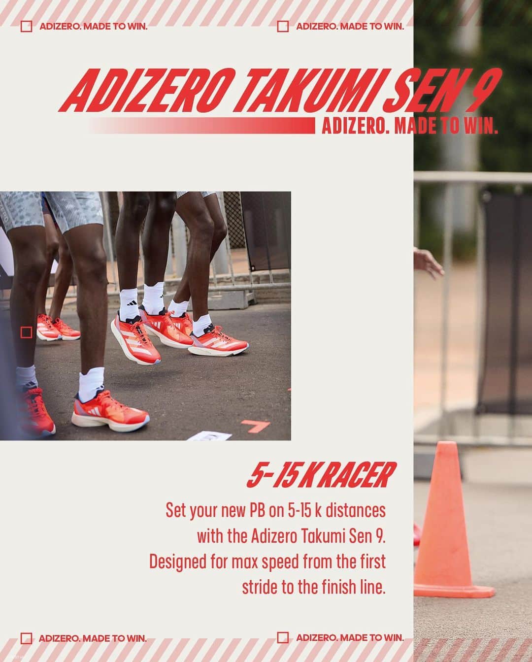 adidas Runningさんのインスタグラム写真 - (adidas RunningInstagram)「Designed for max speed, the #ADIZERO Takumi Sen 9 is your 5-15K racing shoe.  Stay tuned to learn more ➡️」4月3日 19時27分 - adidasrunning