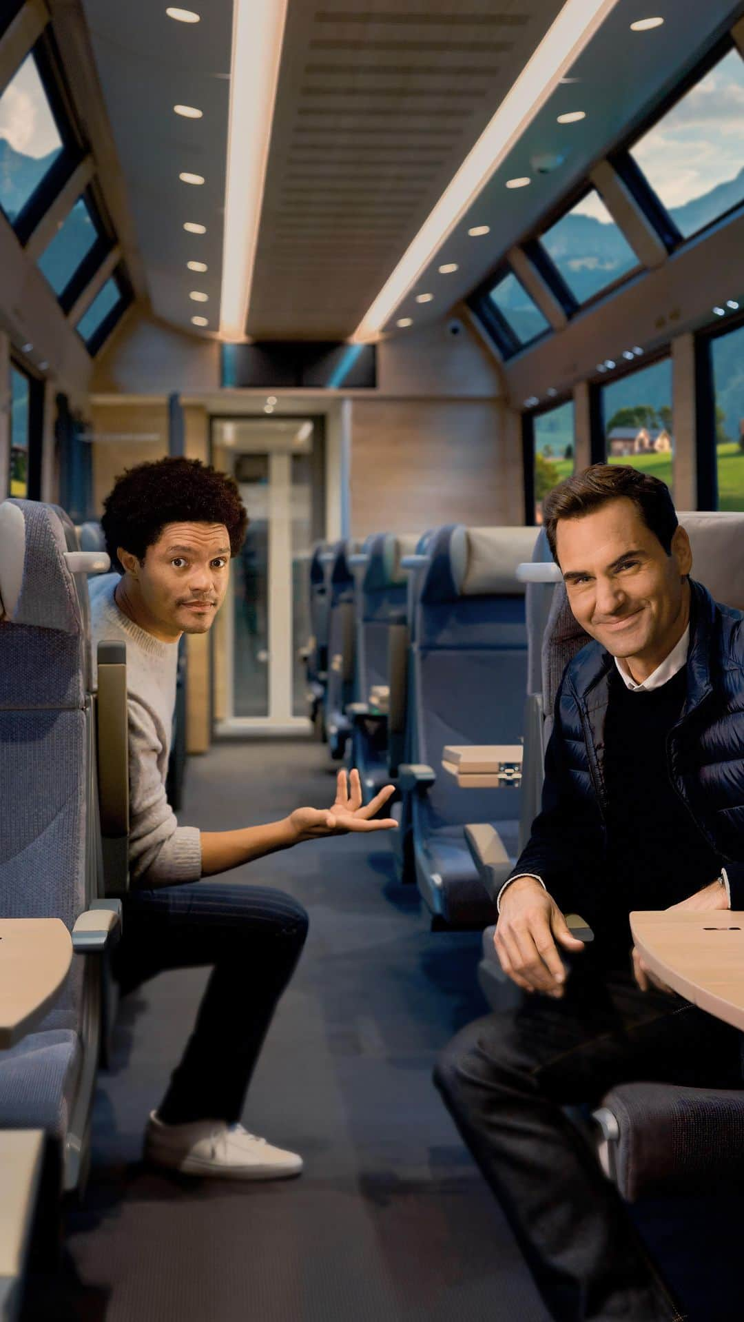 ロジャー・フェデラーのインスタグラム：「I took @trevornoah on the Grand Train Tour of Switzerland @myswitzerland but there were some “issues”.🙄 (It was Trevor’s fault, even if he says otherwise🤦🏼‍♂️). #ineedswitzerland #rideofalifetime #grandtraintour」