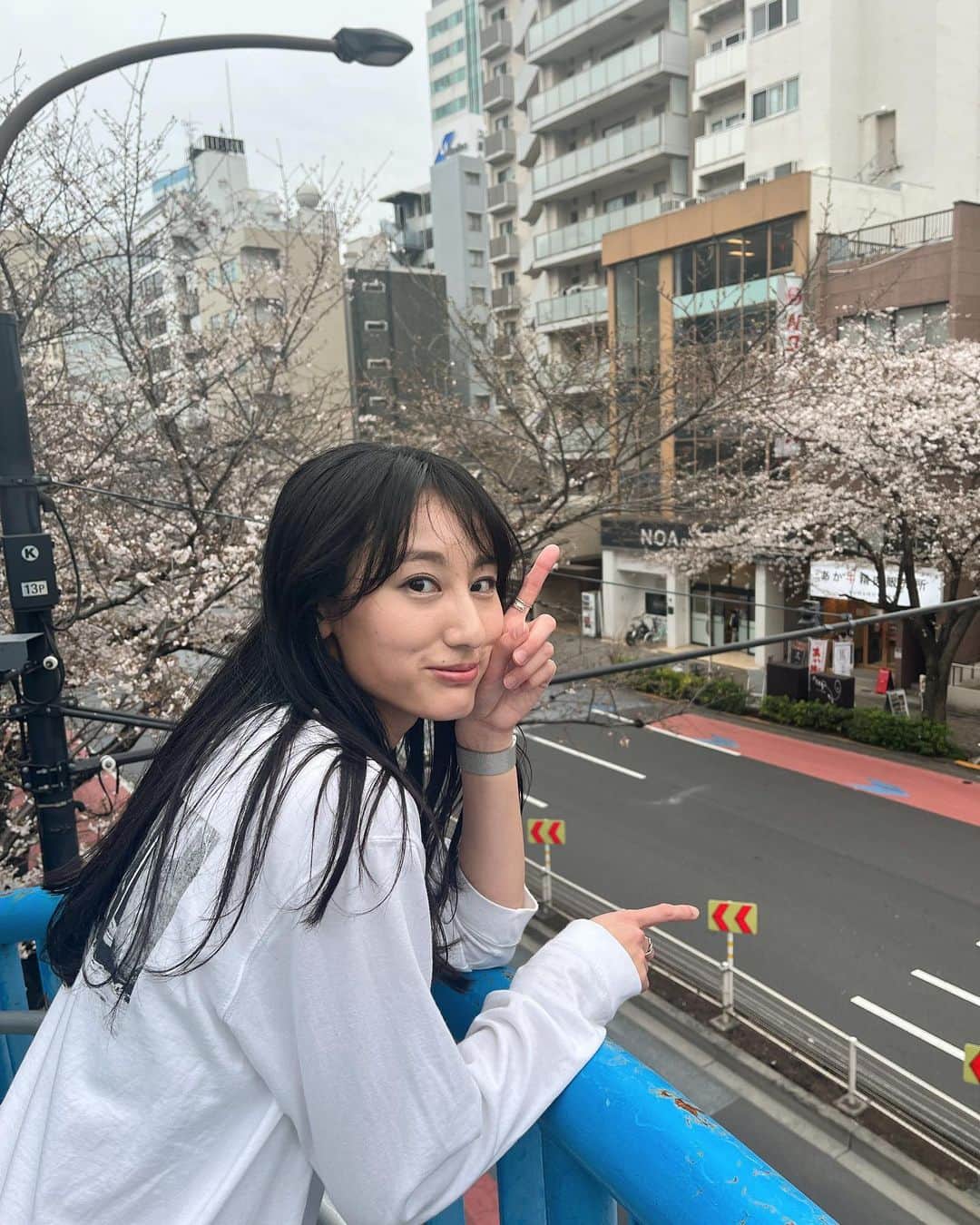 勝俣水稀のインスタグラム：「ㅤㅤㅤㅤㅤㅤㅤㅤㅤㅤㅤㅤㅤ ㅤㅤㅤㅤㅤㅤㅤㅤㅤㅤㅤㅤㅤ 桜の季節が終わる🌸 ㅤㅤㅤㅤㅤㅤㅤㅤㅤㅤㅤㅤㅤ ひらけた橋の上を走ることが大好きだけど、 走って歩道橋の上から街を眺めるのも好きだな〜」
