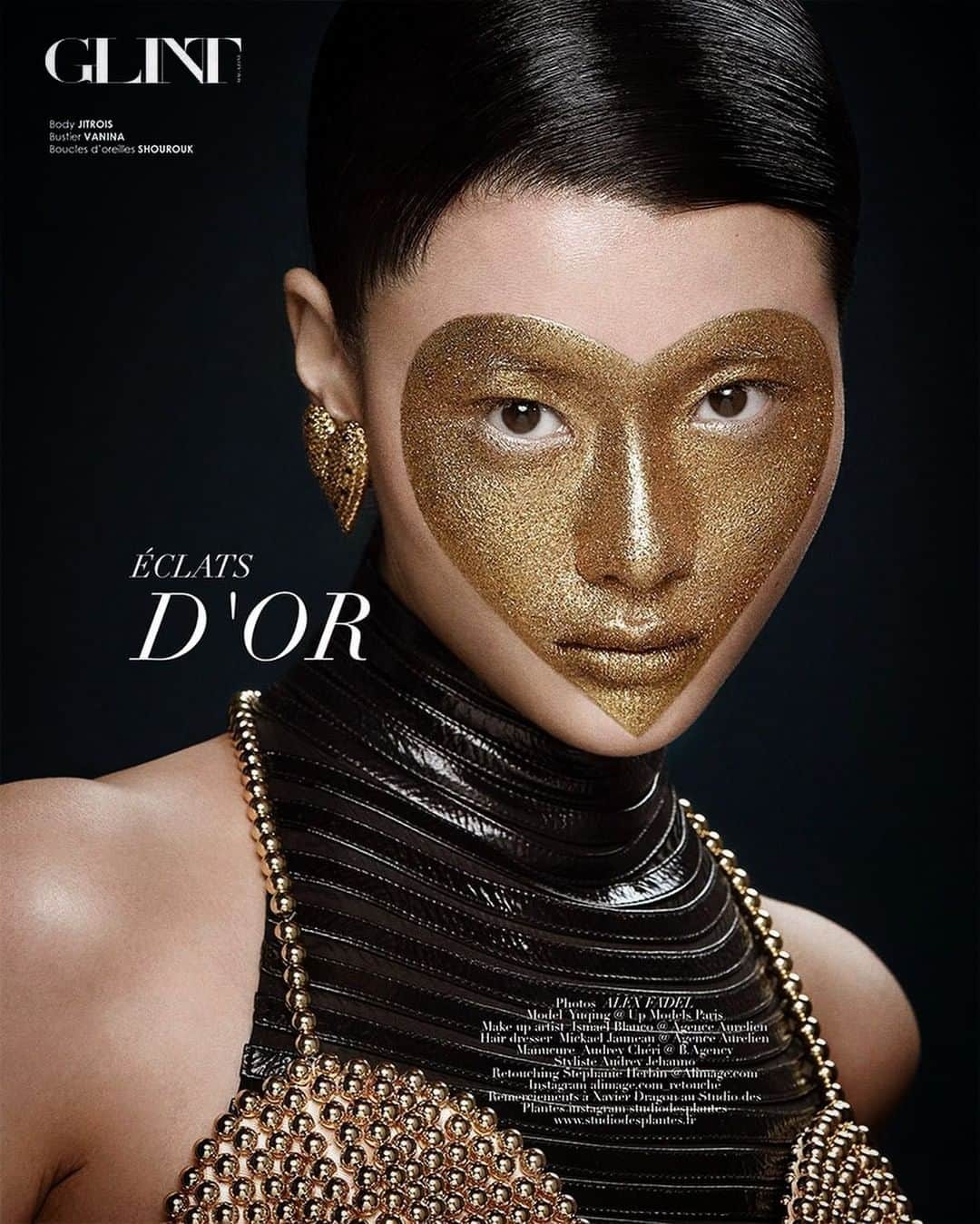 ジトロワのインスタグラム：「THE LEATHER STRIPES I featuring our 'Massai' top  For @glintmag Photographer @alex_fadel Retouching @alimage.com_retouche Model @yuqingz_ @upmodelsparis MUA @ismaelblancomakeup @agenceaurelien Hairstyle @mickaeljauneau @agenceaurelien Manicure @audreycheri @b_agency Style @audrey.jehanno Redaction @rochcatherine @prevger」