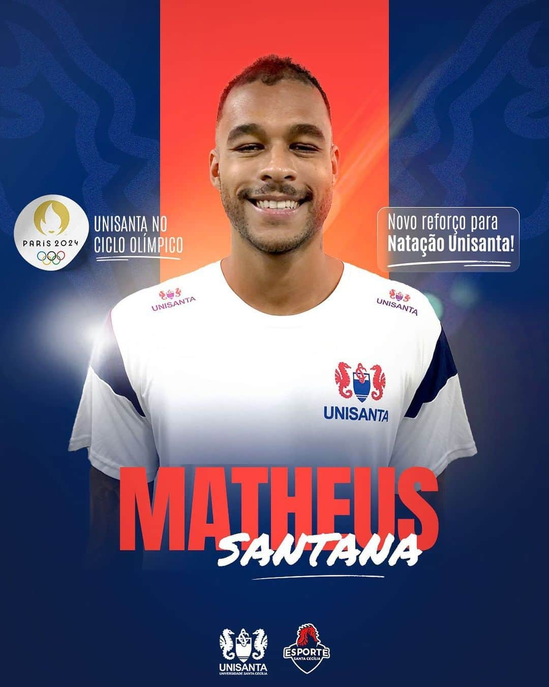 マテウス・サンタナのインスタグラム：「O nadador Matheus Santana é mais um que se junta à equipe Sênior de Natação da Unisanta. Bem-vindo ao time!  Veja os principais resultados do nadador! 🔹 3x Campeão Sul-Americano Absoluto; 🔹 Campeão Pan-Americano 4x100 livre; 🔹 Campeão Olímpico da Juventude 100m livre; 🔹 Recordista Sul-americano Odesur 100m Livre; 🔹 4x Recordista Mundial Jr 100m Livre; 🔹 2x Bronze Mundial de Piscina Curta 4x100 livre e 4x50 medley.  . 🔴 A Unisanta tem o patrocínio da Copersucar e do Brasil Terminal Portuário, Eldorado Brasil, T-Grão, BTG Pactual, Alfa, XP, Banco Safra e Governo Federal, por meio da Lei de Incentivo ao Esporte; apoio Fupes. . 🏆 Esportes Santa Cecília 🏊🏻‍♀️ + de 10 modalidades para você! 📍 Secretaria de Esportes Unisanta - Rua Oswaldo Cruz, 277, Boqueirão ⏰ 2ª a 6ª feira das 7h às 21h ☎ (13) 3202-7126 💻 www.esportesantacecilia.com.br .  #unisanta #unisantaesportes #orgulhodeserdosanta #santos #copersucar #BTP #brasilterminalportuario #eldoradobrasil #tgrao #BTG #BTGpactual #bancoalfa #xp #bancosafra #fupes #esportessantacecilia #gosanta #natação #novonadador  #matheussantana」