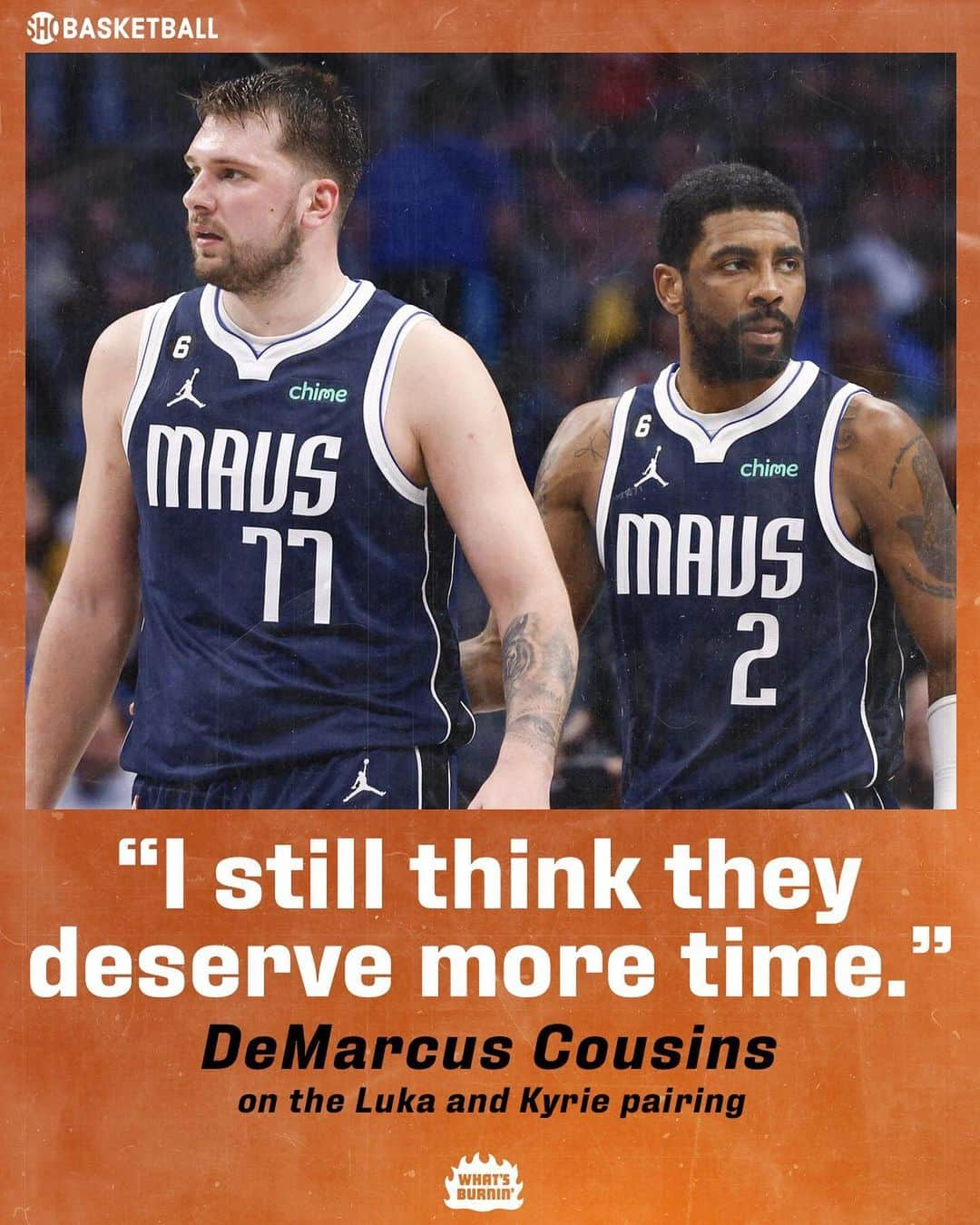 デマーカス・カズンズのインスタグラム：「@BoogieCousins says it’s not fair to judge the Luka/Kyrie duo until the roster gets revamped this summer - but @matt_barnes9 isn’t so sure Kyrie is still gonna be with the #Mavericks after he hits free agency this summer. 🌟 Link to full pod in bio @shobasketball」