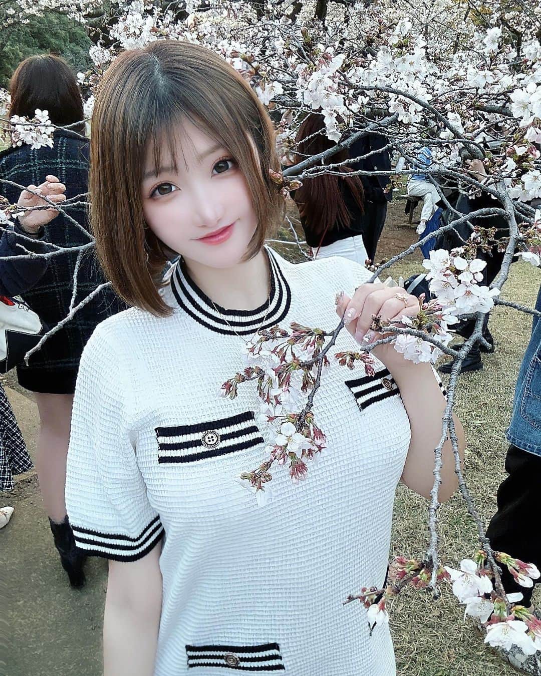 明日花リナのインスタグラム：「桜が満開で綺麗でした🌸˚✧₊⁎ 明日は美容室行ってからお出かけしよ🦋🫧 一日一日を大切に生きよう  #桜#桜満開#お花見#代々木公園」