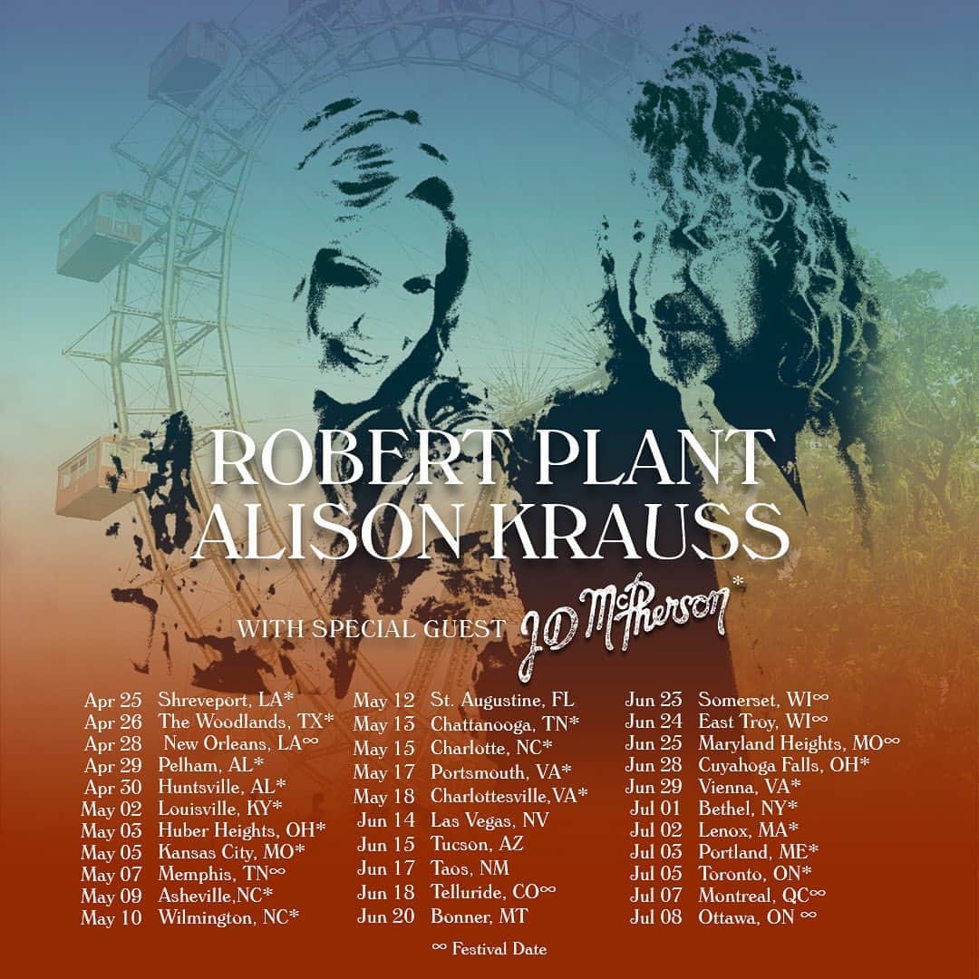 アリソン・クラウスのインスタグラム：「Alison and @robertplantofficial will be performing at the @festivaljazzmtl on July 7th.  See them on tour this Spring. For tickets, visit the link in bio」