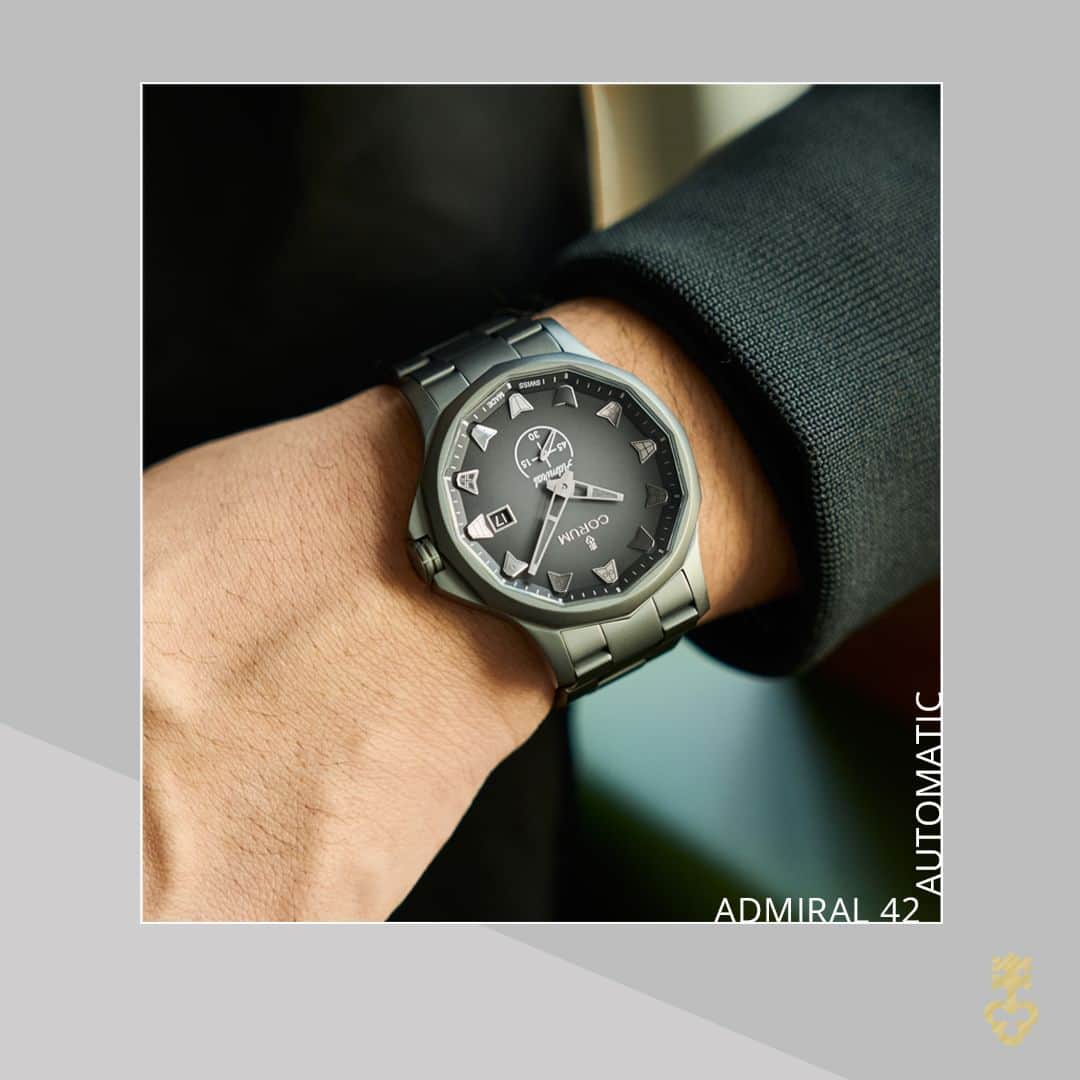 コルムのインスタグラム：「NEW #Admiral 42 Automatic sandblasted gunmetal grey DLC  - Limited edition of 100 pieces - Ref. A395/04324 - 395.201.98/V800 AN90 - #CorumWatches #RiskIsTheReward」