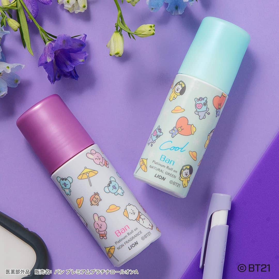 Ban汗ブロック公式アカウントのインスタグラム：「＼Ban BT21 数量限定パッケージ発売中✨／  #Ban プラチナロールオンは、ニオイの発生源、角質層(※1)までアプローチ💡 ワキのニオイを元から抑えるので、汗の気になるこれからの季節にもオススメです🙌 またウォータープルーフ処方(※2)で、ワキの汗やムレ、こすれにも強いのも嬉しいですよね🎶  まだお手に取っていない方は是非お店で探してみて下さいね！  ※1 毛穴や汗腺を含む角質層 ※2 せっけんで落とせます  ご注意：オンラインでは販売しておりません。  #BT21 #ユニバースター #ユニスターズ #KOYA #RJ #SHOOKY #MANG #CHIMMY #TATA #COOKY  #VAN #Ban汗ブロック #身だしなみ #デオドラント #ニオイケア #汗対策 #ニオイ対策 #スキンケア #コスメ好きさんと繋がりたい #美容好きな人と繋がりたい #beauty #cosme #ドラコス」