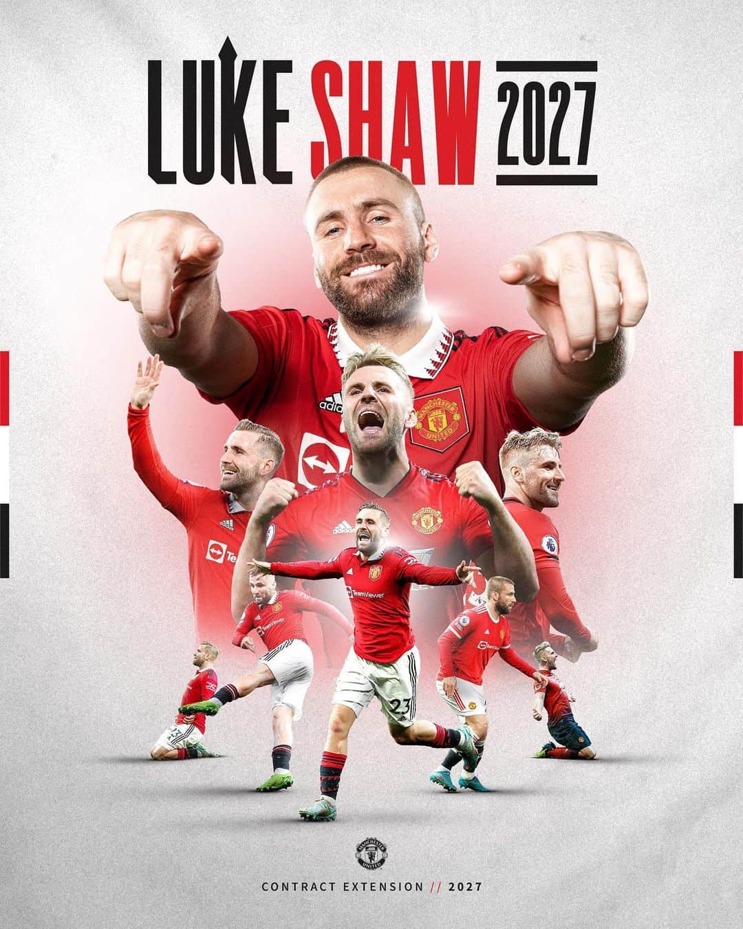 ルーク・ショーのインスタグラム：「He's here to stay! ✍️  @LukeShaw23 has signed a new contract, keeping him at United until 2027 ✔️  #MUFC #ManUtd #Shaw」
