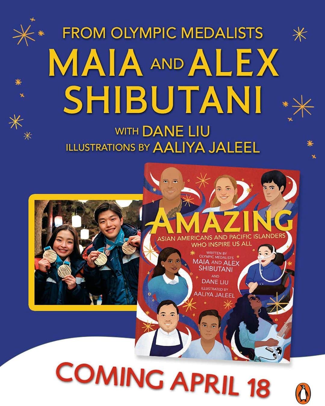 マイア・シブタニのインスタグラム：「It’s almost here! Our debut children’s picture book is coming out on April 18th! 🎉  The title is - Amazing: Asian Americans and Pacific Islanders Who Inspire Us All.  36 historic and contemporary AAPI trailblazers and changemakers are featured.   I really believe that this is a book that people of all ages can enjoy and learn from!  If you’re in Honolulu, Los Angeles, or NYC, come celebrate the launch with us!  Saturday, April 8th - @bnalamoana at @alamoanacenter in Honolulu, HI @ 2pm  Saturday, April 15th - @bneventsgrove at @thegrovela in Los Angeles, CA @ 2pm [sign up via Eventbrite]  Tuesday, April 18th - @yuandmebooks in Chinatown, NYC @ 5:30 - 7pm   The link to preorder is in our bios.  If typing out links is more your thing, you can also use: bit.ly/AmazingAAPI  Support for this project is incredibly meaningful. Our mission with this book is to uplift, inspire, and empower the next generation. @alexshibutani and I can’t wait to share this book and see some of you soon!  Including individual slides of each tour stop so it’s easier for you to share info and make plans with your friends. 😉😁🙏  @penguinkids #bookstagram #authorsofinstagram #newbook #booktour #childrensliterature #aapi #aapifamily #aapihistory #amazingaapi #representationmatters #shibsibs」