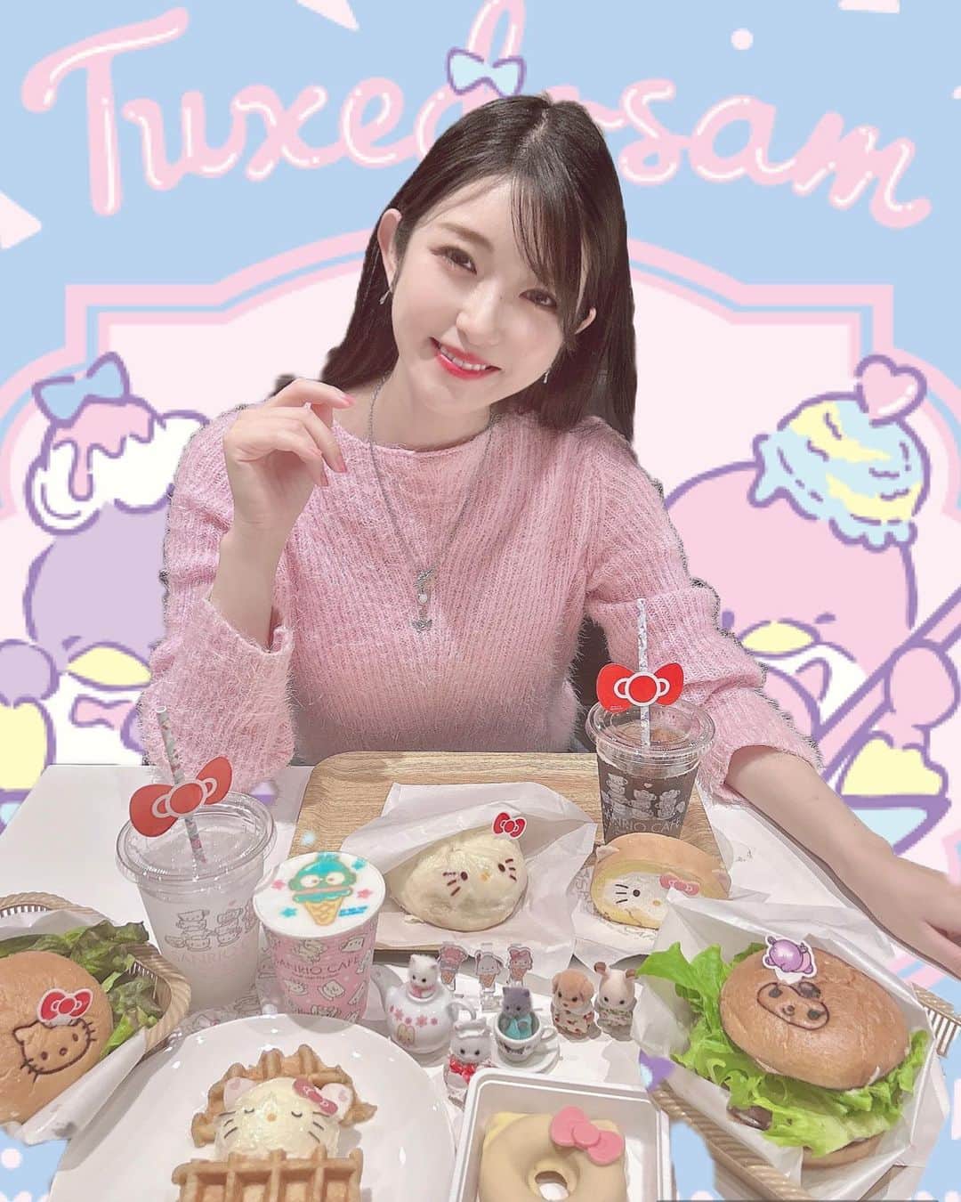 れみぱんのインスタグラム：「鎌倉にあるサンリオカフェ🍰 背景が寂しかったから合成したw」
