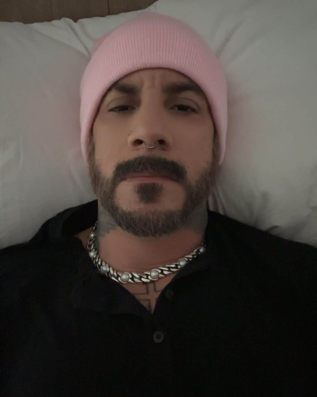 A.J.のインスタグラム：「Well post op I’m in a shit ton of pain but hopefully they fixed me up right.  Lots of bed rest and movies in my future. Night all. Thanks for the prayers I appreciate them all.」