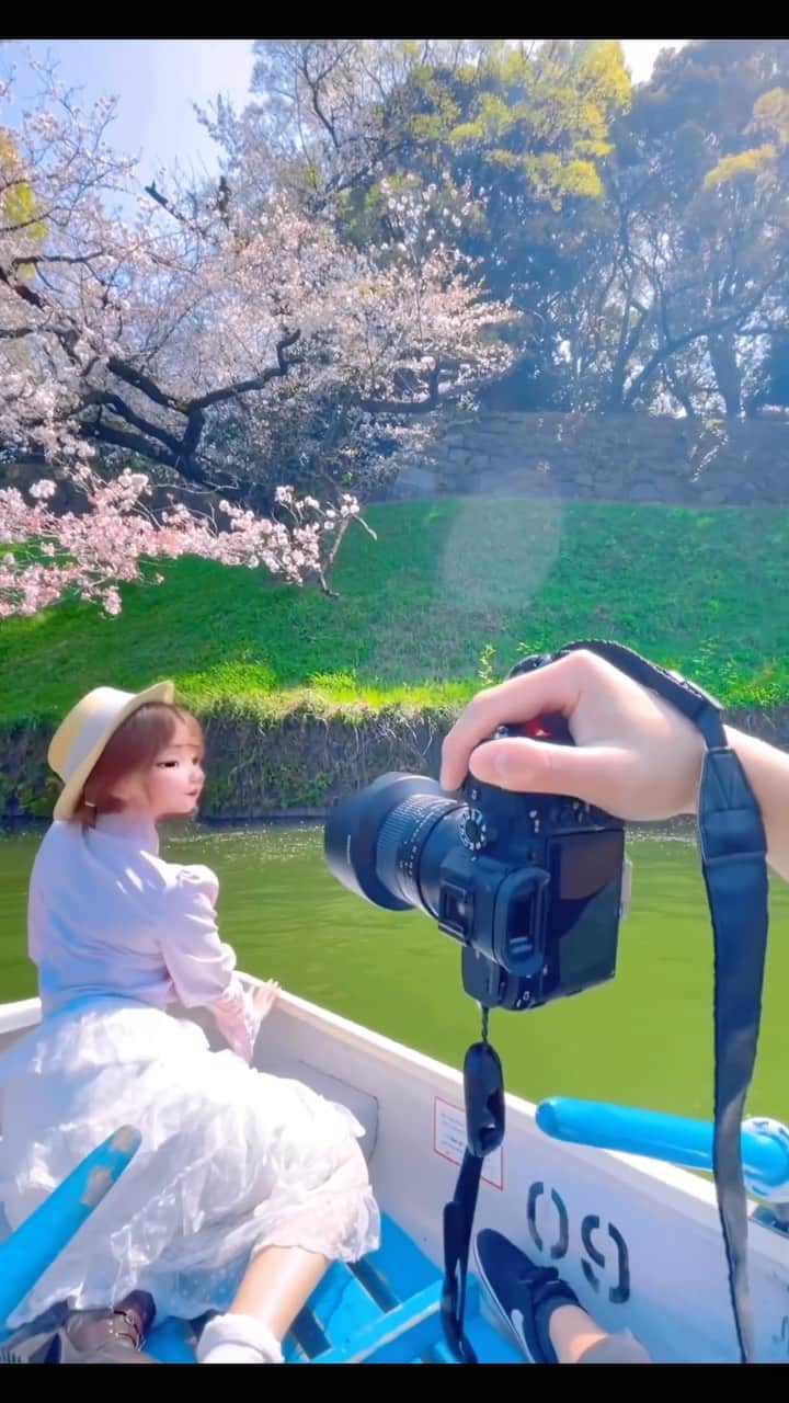 くまくまくまのインスタグラム：「・ ディズニープリンセスが、ボートに乗りながら千鳥ヶ淵の桜を満喫したわww🚣‍♀️📸🌸👸  #千鳥ヶ淵 #千鳥ヶ淵の桜 #お花見 #お花見コーデ #お花見スポット #春コーデ #春服コーデ #ボート#東京観光 #日本旅行#雰囲気女子#雰囲気推してください#日本旅行#インスタ映え#映えスポット#桜#東京旅行#桜スポット #面白い動画」