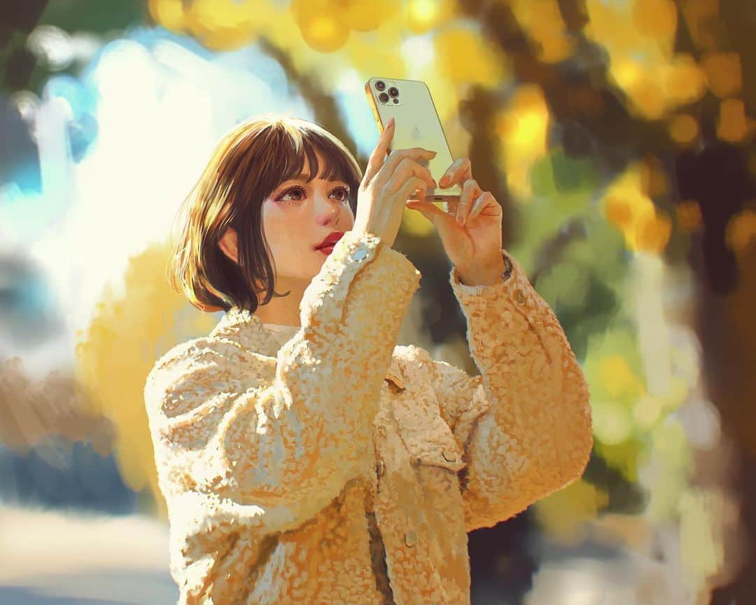 時田麻衣のインスタグラム：「写真を見返していたら、 とってもきれいだったのでおすそ分け！📸  #イチョウ  #銀杏  #yellow  #バーチャルタレント  #時田麻衣」