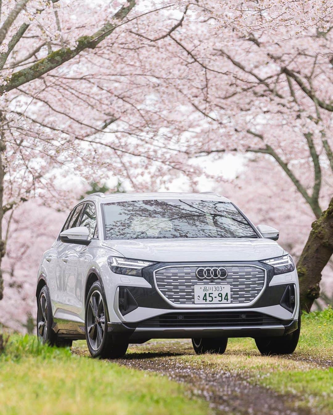 アウディ ジャパンさんのインスタグラム写真 - (アウディ ジャパンInstagram)「桜雲の中を走る一台のクルマ、Audi Q4 e-tron。 心地よい春の訪れとドライビングフィールを五感で愉しむ贅沢な時間。  *特別な許可を得て撮影しています。  #AudiQ4etron  #Audi #アウディ #アウディQ4etron #Q4 #AudiJapan #FutureIsAnAttitude #電気自動車 #EV #CarLife #CarLifeStyle #AudiLife #GermanCars #サステナビリティ #桜 #サクラ #さくら #cherryblossom #桜と愛車 #常灯ヶ峰 #大石寺 #静岡 #日本の風景 #国内旅行 #静岡ドライブ」4月4日 21時04分 - audijapan