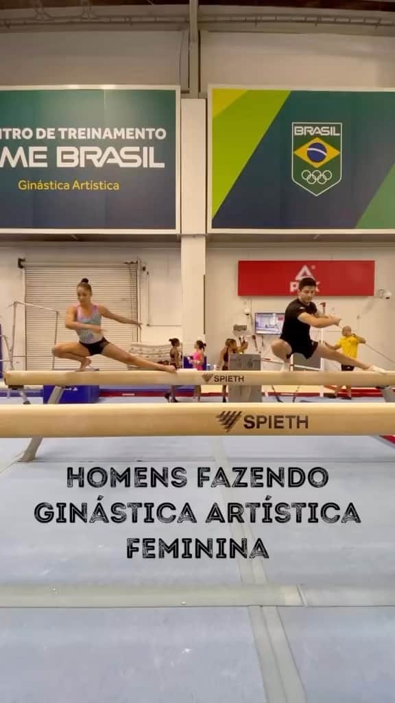 アルトゥール・オヤカワ・マリアノのインスタグラム：「Intercâmbio entre as modalidades de Ginástica: TUDO pra gente! 3) a É isso que acontece quando o @arthurnory tenta se aventurar no universo da Ginástica Artística Feminina e se taca nos giros! E aproveitando que na próxima semana acontece o Troféu Brasil Loterias Caixa de Ginástica Artística, com a presença dos dois, achaaamos que talvez seja uma oportunidade para o Nory ter um intensivão de aulas, hein @josianycalixto !!! 😅😅  Em minha defensa, eu seiiiii girar SIM! 😅🌪️ é que eu estava sem a sapatilha 👀 #repost @cbginastica  #fig @figymnastics #gymnastics」