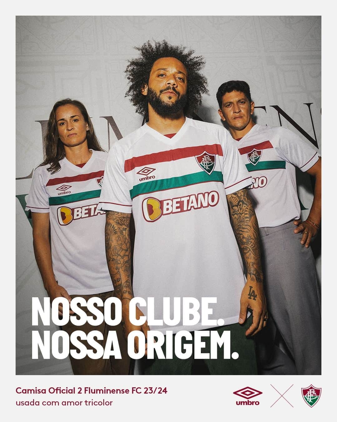 UMBROのインスタグラム：「Our Club. Our Origin.  @fluminensefc 23/24 Away Jersey. Worn with love for the three colours 🇭🇺.  Available from 06.04.23 via umbro.com.br  #umbro #fluminense #thisisourgame」