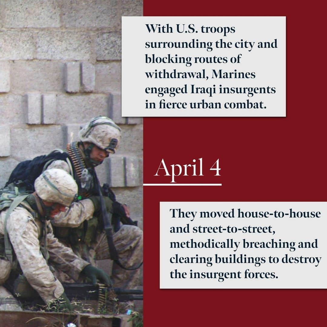 アメリカ海兵隊さんのインスタグラム写真 - (アメリカ海兵隊Instagram)「On March 31, 2004, armed insurgents killed four American civilian security contractors who were driving through the city of Fallujah, Iraq. Within hours of the attack, images of the Americans’ desecrated bodies – burned, and hung from a bridge – were broadcast around the globe.   When the horrific killings occurred, Marines were finalizing their turnover with @usarmy units in the area and had just assumed command of security operations. Marine leaders understood the severity of the attack and immediately condemned the brutal murders, but simultaneously recommended against an immediate offensive reaction. Then-Brig. Gen. John F. Kelly wrote “we must avoid the temptation to strike out in retribution.”   Despite initial calls for restraint, on April 3, 2004, the combined joint task force commander issued the order for Marines to go on the offensive in Fallujah, and on the next day Operation Vigilant Resolve began. On the night of April 4, 2004, Marines launched their assault on the city, and by sunrise the following morning, Fallujah was surrounded by U.S. Marines.   Throughout the next five days, Marines engaged in fierce urban combat with a level of intensity not seen since the Battle of Hue City. Although Marines successfully gained control of strategic areas within the city, cutoff insurgent withdrawal routes, and destroyed several key insurgent defensive positions, the Iraqi Governing Council grew concerned with the intensity of the urban combat happening in Fallujah. The U.S. announced it would institute a ceasefire in the city beginning at noon, April 9, 2004. Despite the ceasefire, insurgents continued to assault Marines throughout the following weeks.   On May 1, 2004, then-Lt. Gen. James Conway, the @i_mef_marines commanding general, announced he was turning over all remaining operations in Fallujah to the Iraqi Fallujah Brigade, and Marines would depart the city, ending Operation Vigilant Resolve. Six months later, Marines would once again find themselves back on the streets of Fallujah, engaged in violent house-to-house fighting – Operation Phantom Fury.  Click the link our bio to read the full article on our website.  #USMCHistory #SemperFidelis」4月4日 23時43分 - marines