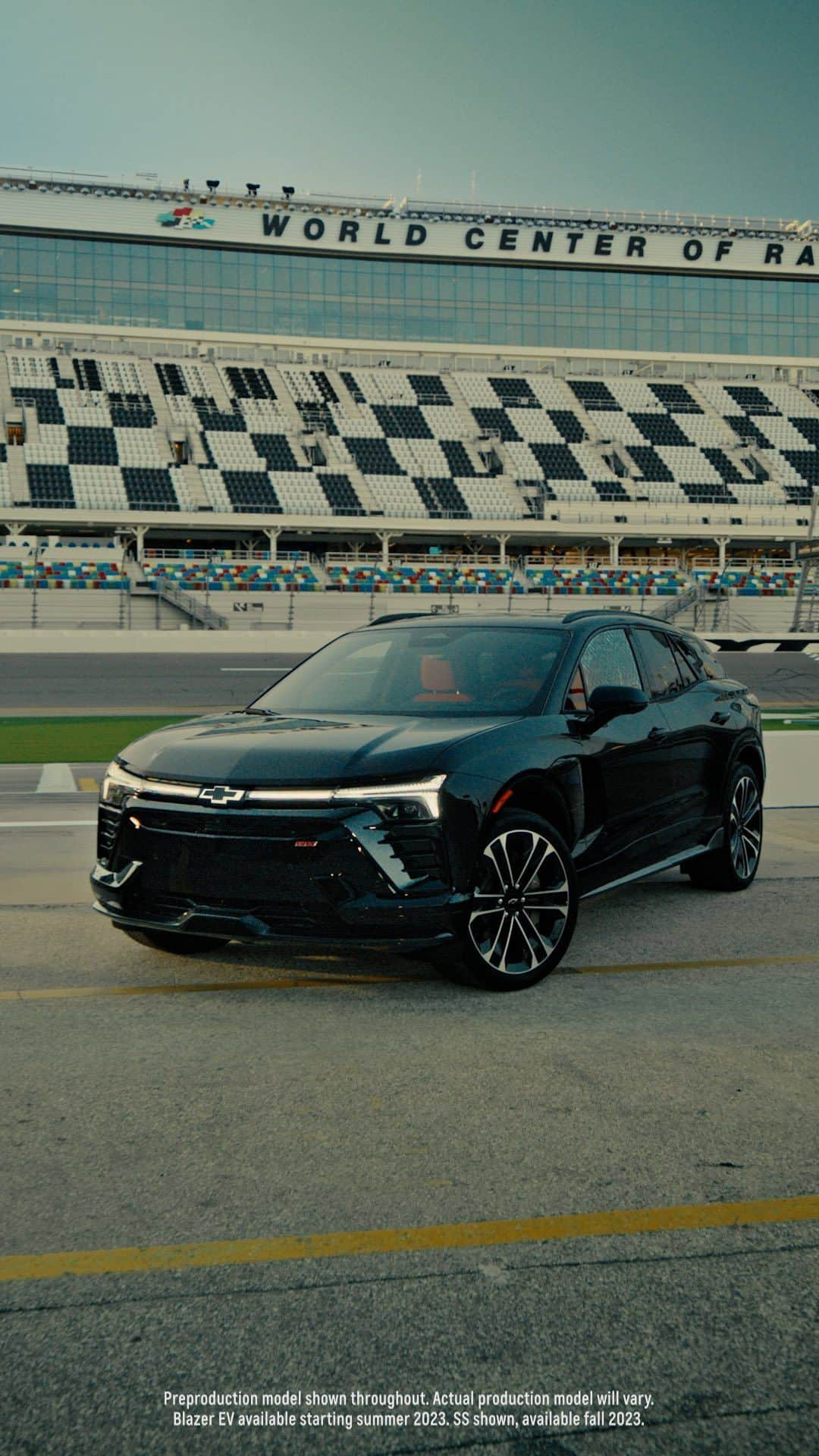 シボレーのインスタグラム：「A sleek SUV with a whole lot of torque? “WOW” is an understatement. @RossChastain and @Daniel_SuarezG put Wide Open Watts to the test in the #Chevy #BlazerEV SS and dominated @Daytona in style.」