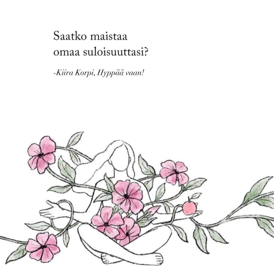 キーラ・コルピのインスタグラム：「🌸🌸🌸  Teksti kirjasta Hyppää vaan! sivu 180.  Kuvitus: Emmi Kyytsönen  #hyppäävaan」