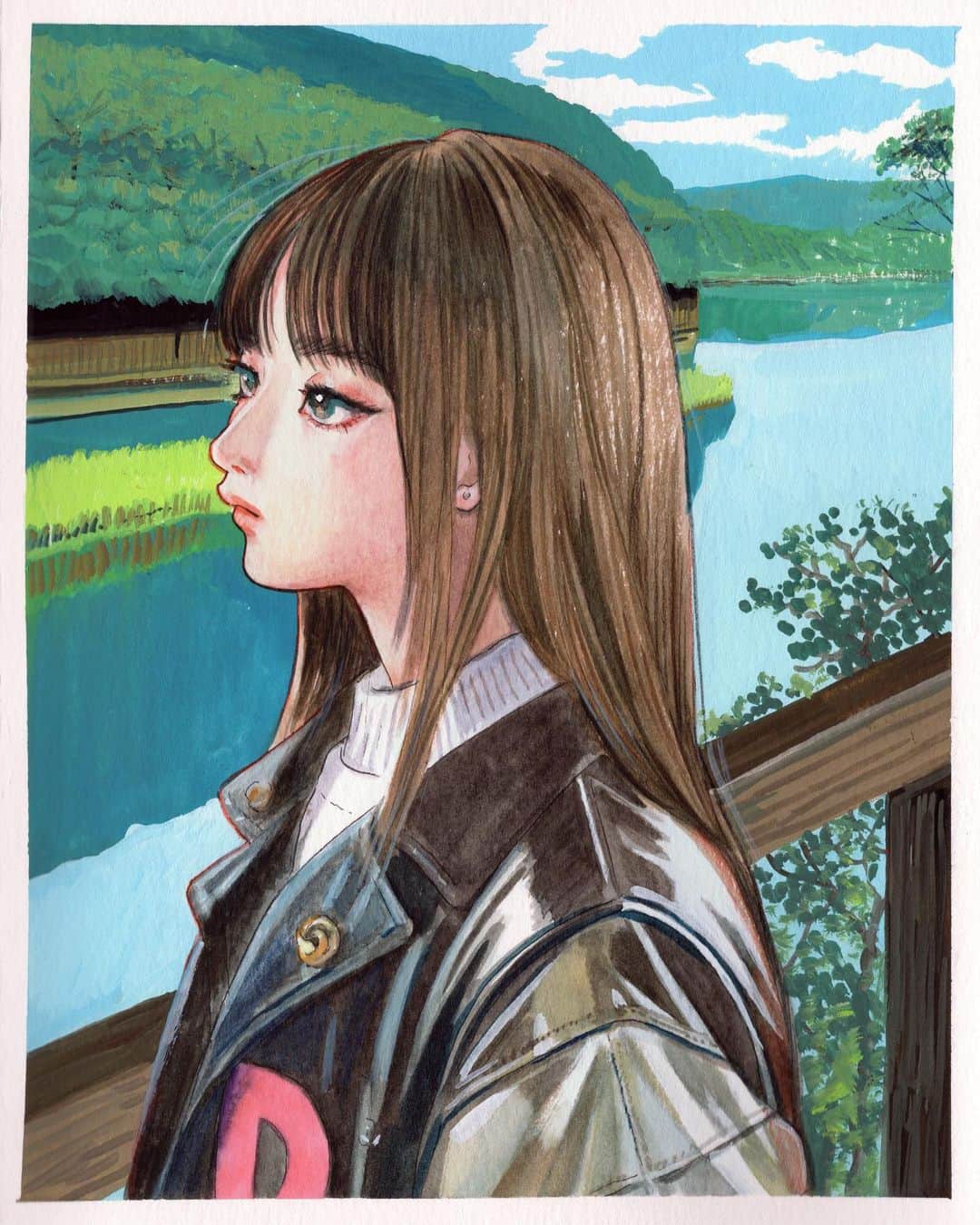 門小雷のインスタグラム：「𝙎𝙋𝙍𝙄𝙉𝙂 𝘽𝙍𝙀𝙀𝙕𝙀    Watercolor, Gouache  LT Sketchbook 2023/001」