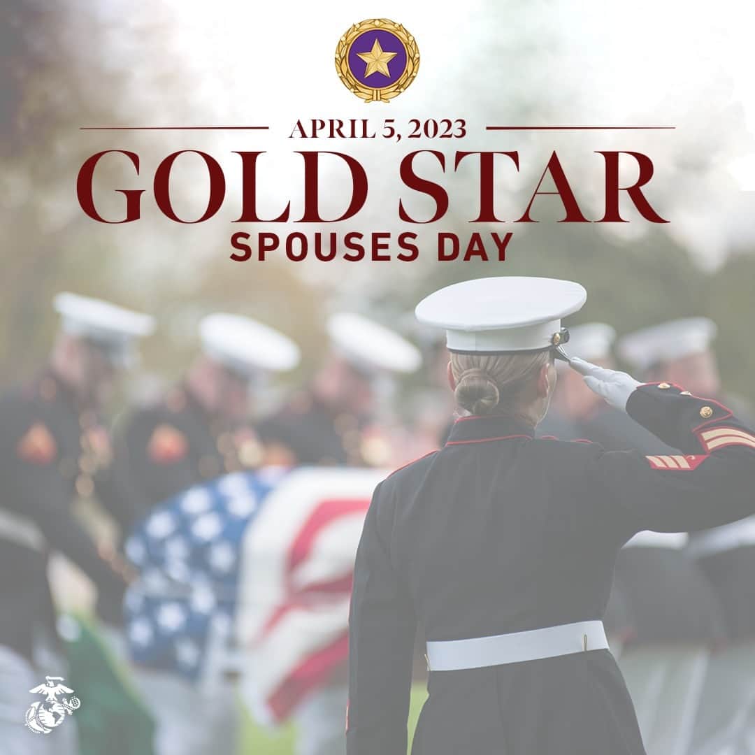 アメリカ海兵隊のインスタグラム：「Every year, the 5th of April is recognized as Gold Star Spouses Day, honoring the surviving loved ones of those who gave the last full measure of devotion in service to our country.  To the spouses of those lost service members, we also recognize your sacrifice, as both have served and supported the nation.   Semper Fidelis.   #GoldStarSpousesDay #Marines #SemperFidelis」