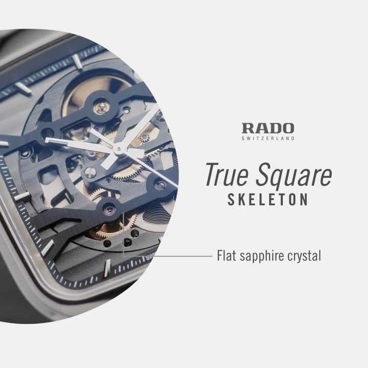ラドーのインスタグラム：「Representing Rado’s DNA.  The True Square Skeleton collection is characterised by our iconic square shape and signature materials – high-tech ceramic and sapphire crystal.  #Rado #RadoTrueSquare #CeramicWatch #SquareWatch #SkeletonWatch #Feelit」
