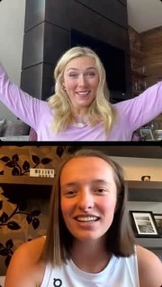 ミカエラ・シフリンのインスタグラム：「Fun chatting with @iga.swiatek about  @laureussport World Sports Awards, pressure, psychology, charity events, and more! Hope your recovery continues well and I can’t wait to watch you in Stuttgart, Iga!☺️☺️」