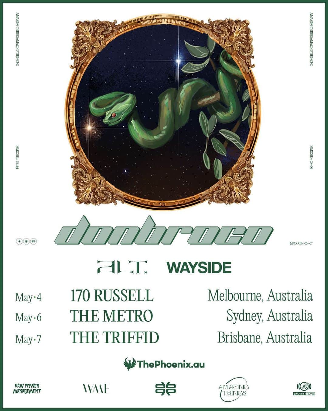 Don Brocoのインスタグラム：「SEE YOU IN ONE MONTH AUSTRALIA 🇦🇺🐍🇦🇺🐍🇦🇺🐍 Stoked to have the lads in @alt.bandau & @waysideonline joining us on these 3 east coast shows, can’t wait to be back ✨ Ticket link in bio」