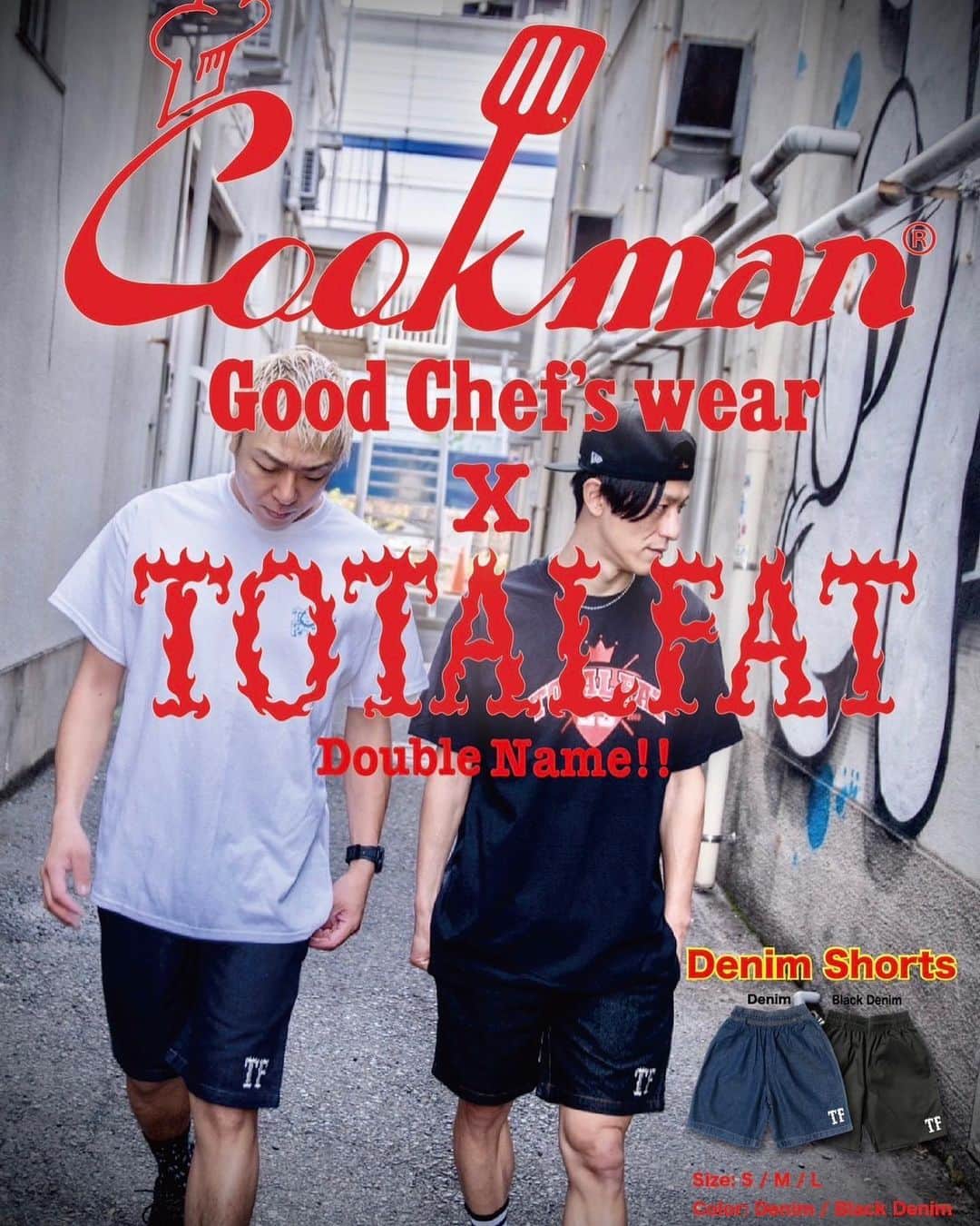 TOTALFATのインスタグラム：「TOTALFAT ✖︎ cookman @cookman.jp  Double Name Denim shorts」