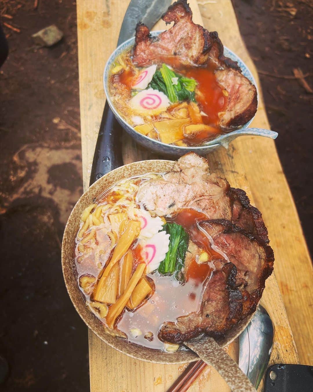 あばれる君のインスタグラム：「山でラーメン。特別ゲストはトヴァ。トヴァとアヴァ。」