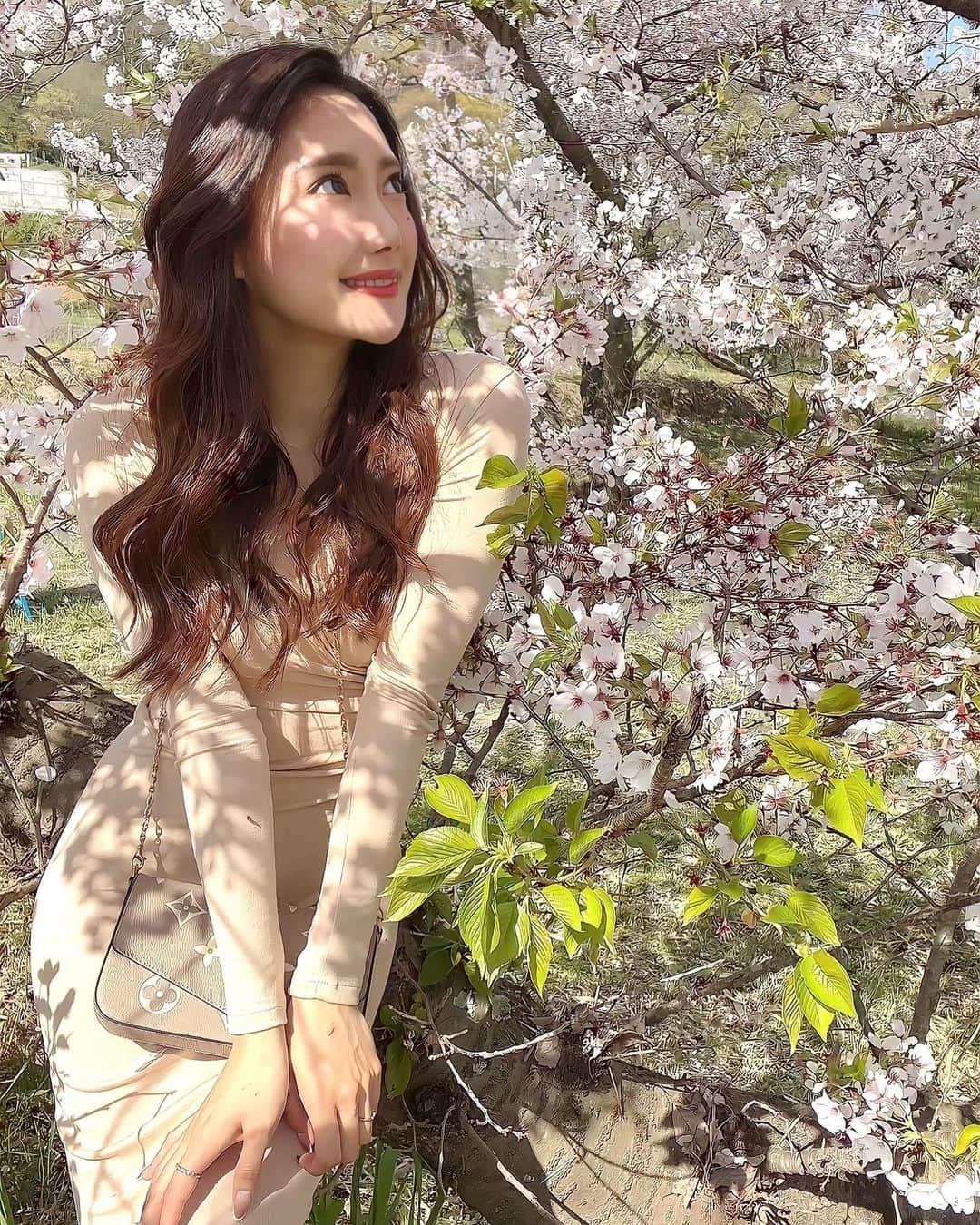 菅原里奈のインスタグラム：「.  桜ってあっという間に散るから寂しい ギリギリ見に行けて良かった😮‍💨💗  エレガントマーメイドワンピース🧜‍♀️💗 薄めな生地なのでこれからの季節 まだまだ着れる🫶🏽」