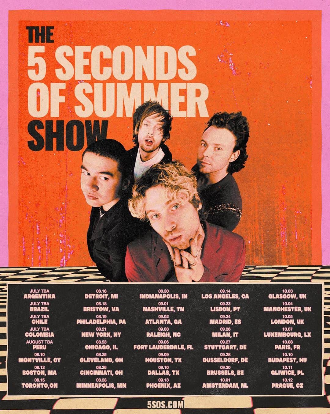 5 Seconds of Summerのインスタグラム：「Presenting: The 5 Seconds of Summer Show World Tour 2023!  Can’t wait to spend time on tour with all you beautiful people. Presales start from Tuesday next week. General tickets on sale Friday April 14th 10am local time (US and EUROPE). South America dates will be updated very soon, more details to come. Love from us, always #The5SOSShow」