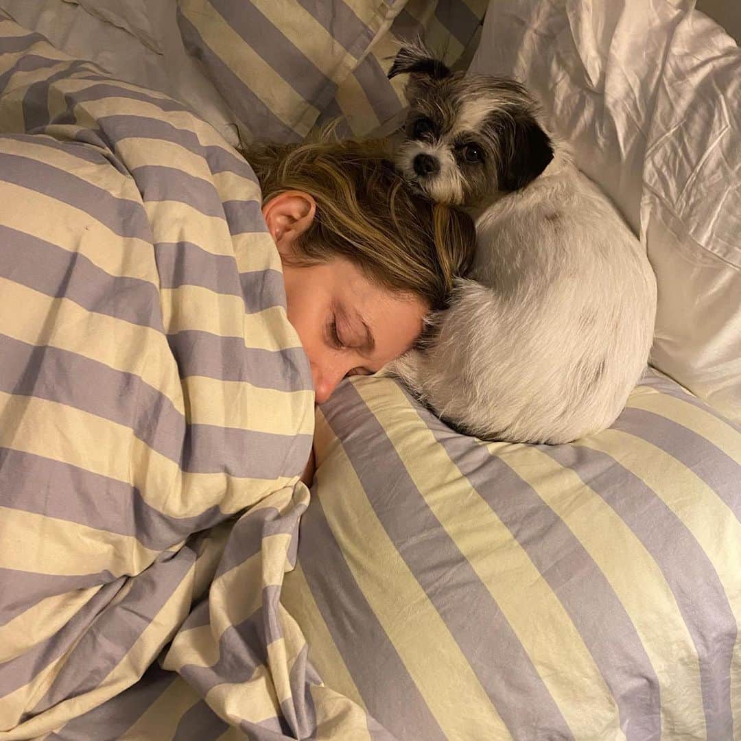 ジュディ・グリアのインスタグラム：「I sleep best with a dog on my head」
