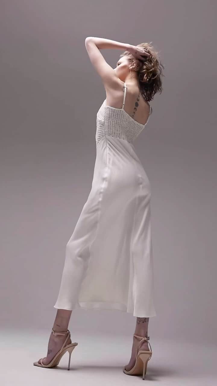 のインスタグラム：「The crochet bodice slip dress [125519840] designed within our north London office.」