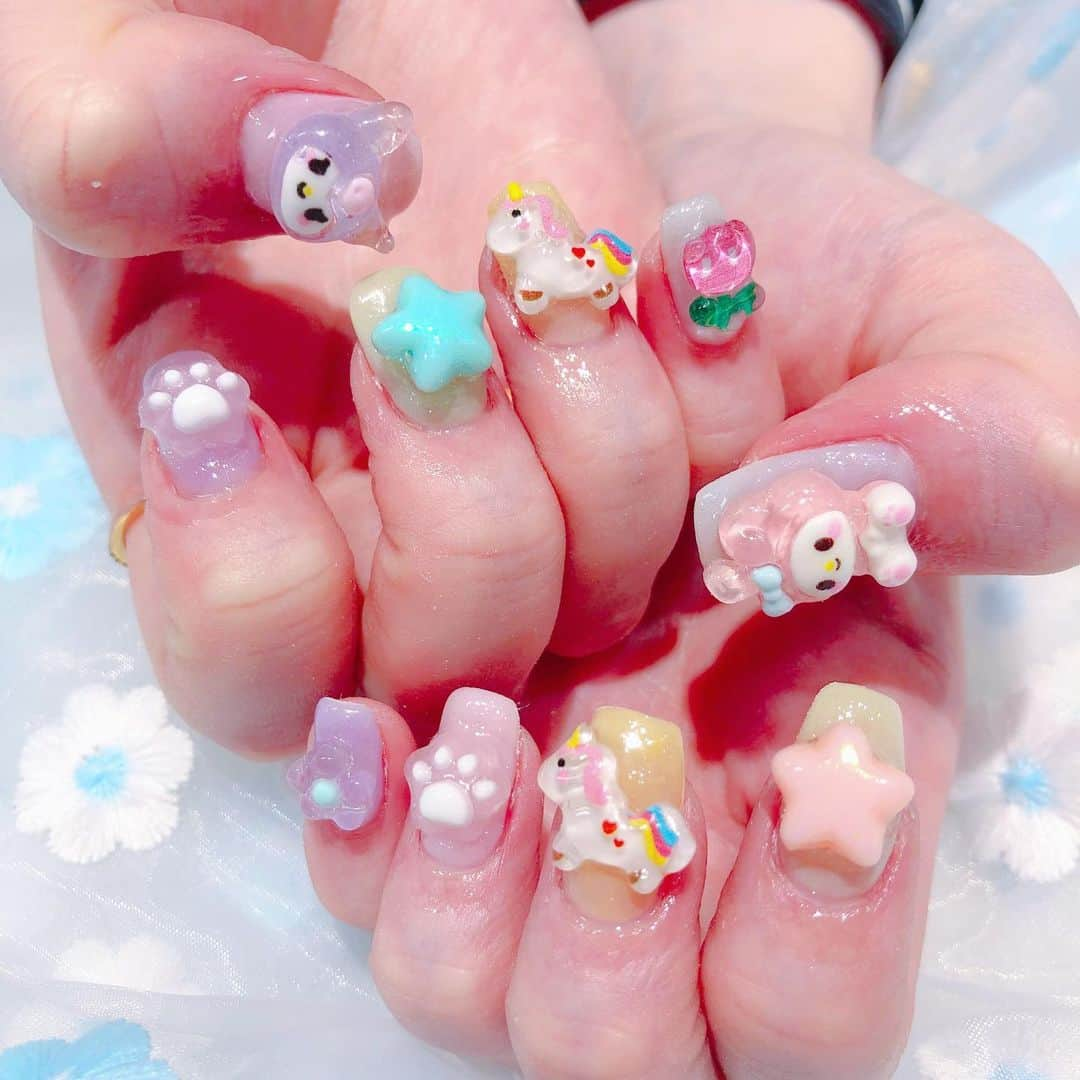 あいにゃんさんのインスタグラム写真 - (あいにゃんInstagram)「🐰⭐️🦄🐾🌸😈⭐️🦄📛 * * #nails #nail #sanrionails #mymelody #kuromi #3dネイル #キャラクターネイル #サンリオネイル #ピンクネイル #春ネイル #春ネイル2023 #病みかわいい #おもちゃネイル #ゆめかわネイル #ゴテゴテネイル #ギャルネイル #キラキラネイル #ちゅるんネイル #サンリオ #マイメロ #マイメロディ#マイメロネイル #クロミ #クロミネイル #instagood #followforfollowback #いいね返し #フォローミー #あいにゃんネイル #美甲」4月6日 18時59分 - ainyan0310