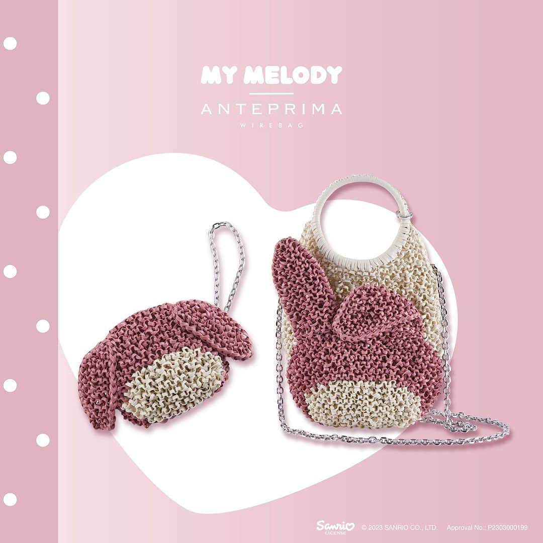 ANTEPRIMAのインスタグラム：「While the refined 3D bag may be a collectable item, #ANTEPRIMA prepared some cute My Melody garnishes for your everyday ensemble. Embodied My Melody head on the iconic STANDARD #WIREBAG and bag charm with an adorable twist for her lovely ears, this #SS23, make My Melody be your appealing companion!  Shop the MY MELODY WIREBAG Collection now.  #ANTEPRIMA #WIREBAG #SS23 #MyMelody #myMelodyLover #HelloKittyandFriends #Sanrio #3DBag #MiniBag #MicroBag #Crochet #CrochetBag #Craftsmenship #Craftbag #KnitBag」