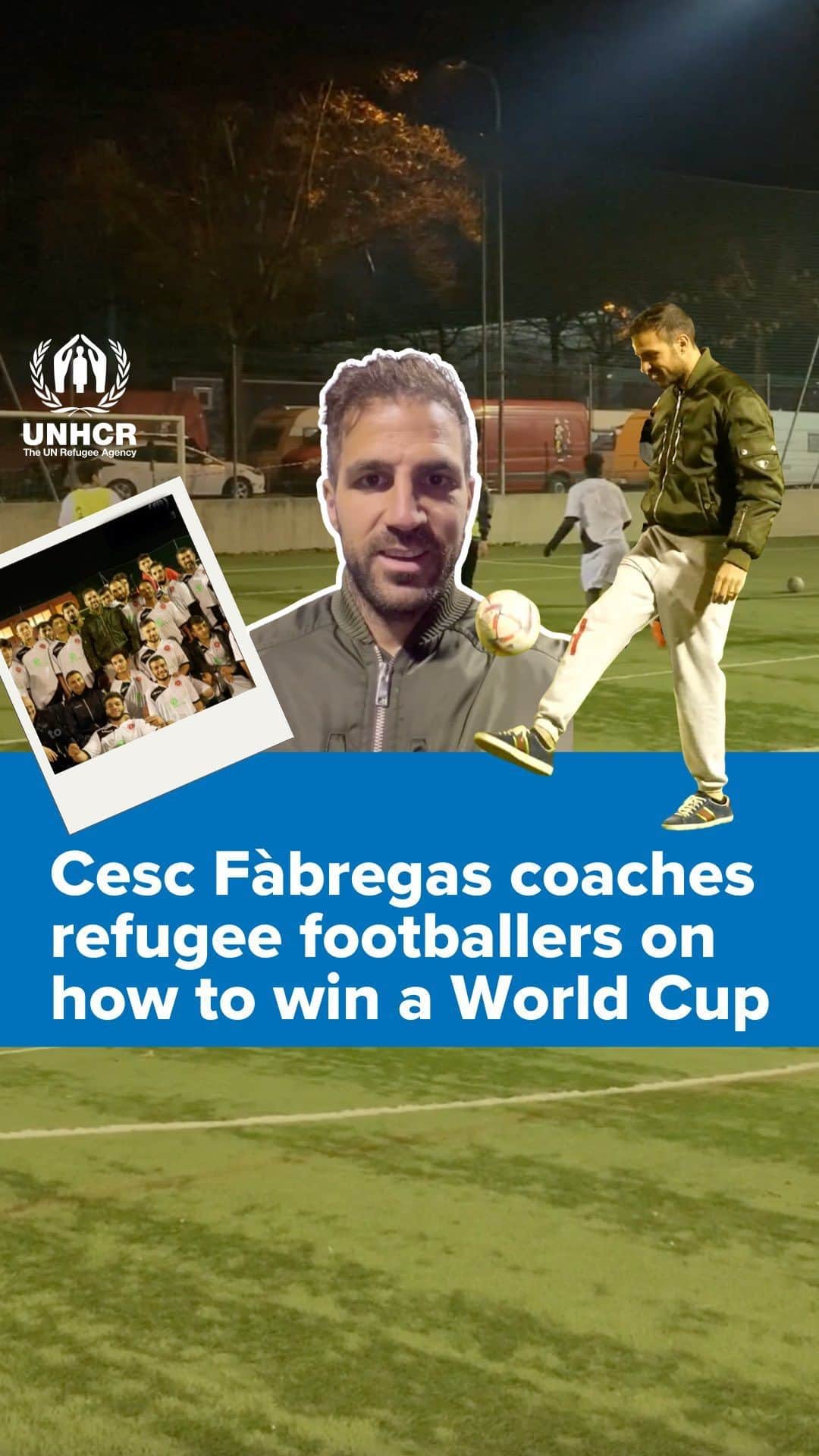 セスク・ファブレガスのインスタグラム：「🏆 A masterclass in winning a #WorldCup.  Featuring @cescf4bregas and refugees playing football in Switzerland with Sotto lo Stesso Sole! This is the power of sport as a force for good🥇  #sportday @fcbarcelona @eacnur @fundaciofcb 📸@unhcr_switzerland @fifaworldcup」
