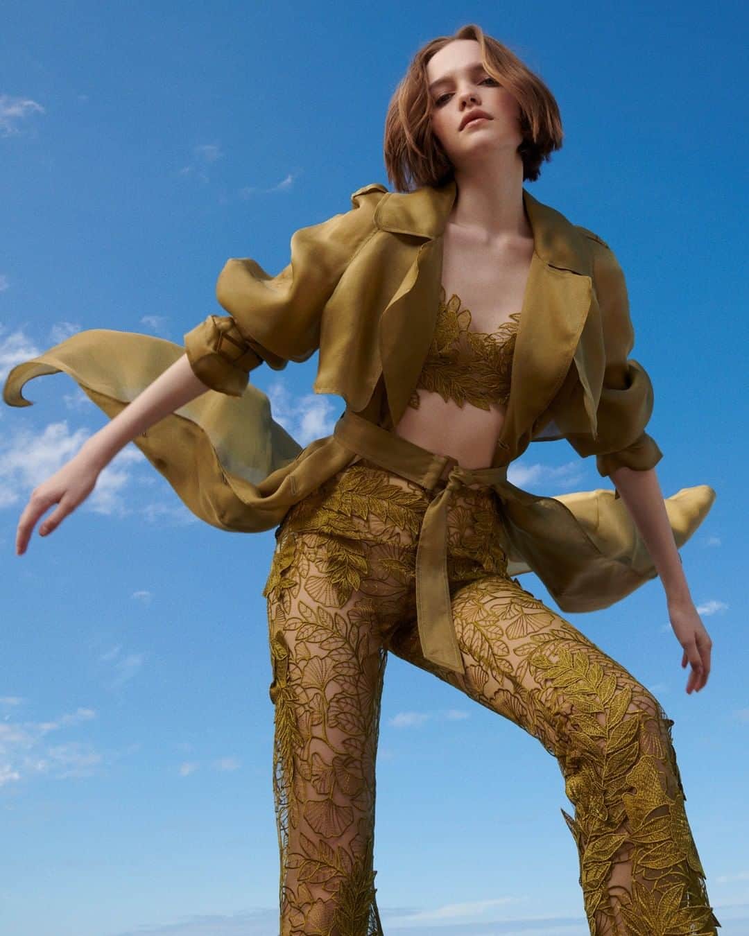 のインスタグラム：「En plein air.  Embrace the warmth of the season wearing this airy and richly embroidered co-ord look from the Alberta Ferretti SS 23 collection.  #AlbertaFerretti #Wanderlust #SS23」