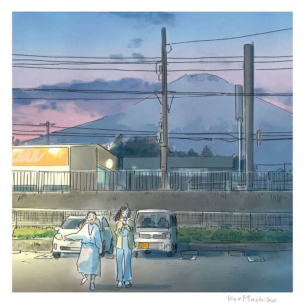 のインスタグラム：「Mt. Fuji at dusk, April 5, 2023 / 2023年4月5日、夕暮れの冨士山  #今日マチ子 #kyomachiko #今日町子 #富士山 #mtfuji」