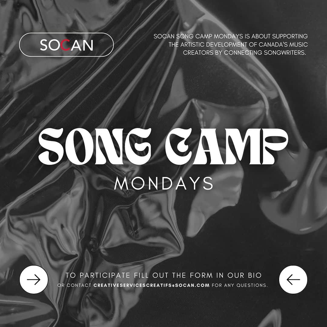 SOCANのインスタグラム：「We're re-launching our in-person Song Camp Mondays in #Toronto! Apply in our link in bio ~ #songcamp」