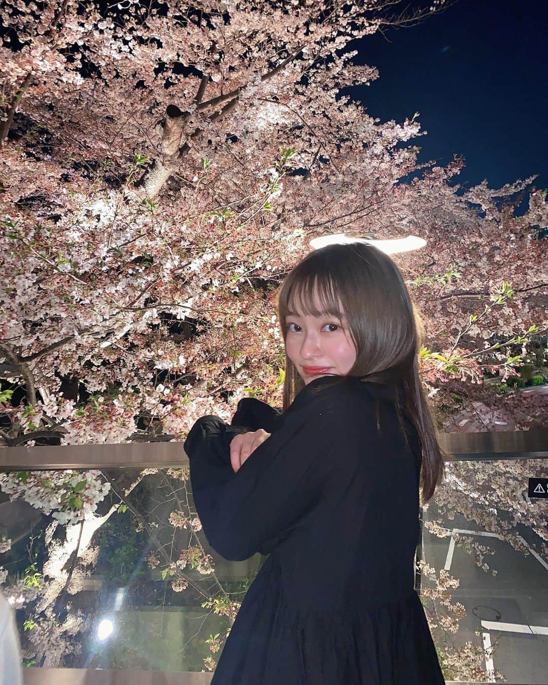 橘二葉のインスタグラム：「今年は春をたくさん感じれてる🌸 みんなお花見はした？  🧦 @littlesunnybitestyle   #tokyo #littlesunnybite  #夜桜ライトアップ #夜桜 #桜」