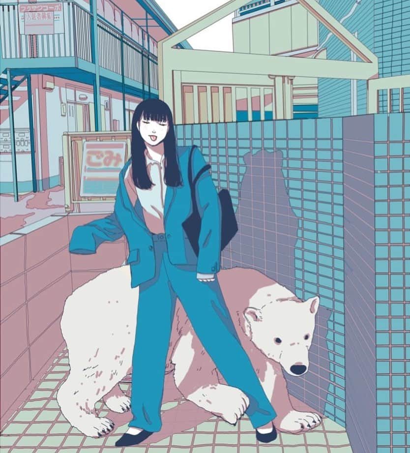 フクザワのインスタグラム：「慣れてきた？無理やんね。適当にいこー #illustration #drawing #絵 #polarbear #japanesegirl」