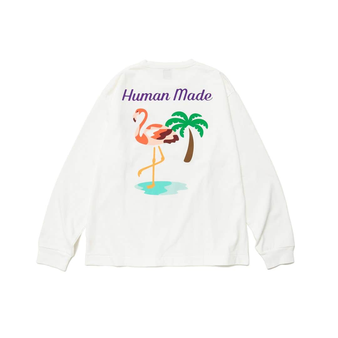 HUMAN MADEさんのインスタグラム写真 - (HUMAN MADEInstagram)「"FLAMINGO L/S T-SHIRT" is available at 8th April 11:00am (JST) at Human Made stores mentioned below  4月8日AM11時より、"FLAMINGO L/S T-SHIRT” が HUMAN MADE のオンラインストア並びに下記の直営店舗にて発売となります。  [取り扱い直営店舗 - Available at these Human Made stores] ■ HUMAN MADE ONLINE STORE ■ HUMAN MADE OFFLINE STORE ■ HUMAN MADE HARAJUKU ■ HUMAN MADE SHIBUYA PARCO ■ HUMAN MADE 1928 ■ HUMAN MADE SHINSAIBASHI PARCO  *在庫状況は各店舗までお問い合わせください。 *Please contact each store for stock status.  地厚でしっかりとした素材感の長袖Tシャツ。 身幅広めのボックスシルエットとオリジナルグラフィックが特徴です。  Long sleeve T-shirt in thick, solid cotton. The wide, boxy silhouette is complemented by original graphics.」4月7日 11時24分 - humanmade