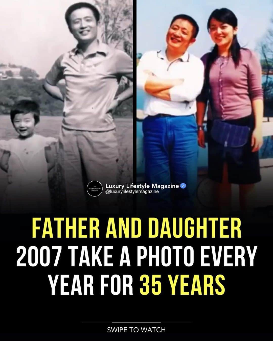 The Luxury Lifestyle Magazineさんのインスタグラム写真 - (The Luxury Lifestyle MagazineInstagram)「A touching family tradition was started by Hua Yunqing and his daughter Huahua, who have been taking a photo at the same spot near a lake in Zhenjiang, Jiangsu, China every year since 1980.  Over the years, their collection of several photographs beautifully portrays the growth of Huahua, the aging of her father, and the changing surroundings around them.   The only year they missed was 1998 when Huahua was unable to accompany them on the family vacation  Photos: Hua Yunqing」4月7日 3時18分 - luxurylifestylemagazine
